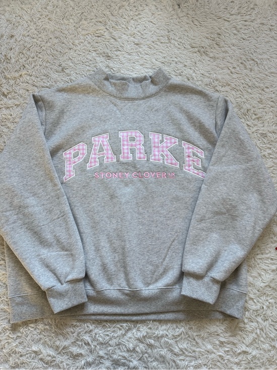Parke Tops - Parke Grey Crewneck Sweater with Pink Gingham PARKE Logo